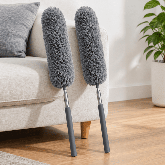 2 Pack Small Microfiber Feather Duster for Cleaning, Hand Washable Dusters with Extendable Pole, Cleaning Tools for Office, Car, Window, Furniture, Ceiling Fan