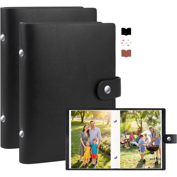 2 Pack Small Photo 5x7 Holds 52 Pictures Leather Cover 5 x 7 Mini Picture Book Acid Free Inner Pages Portable s Book for Wedding Family Boys Girls Art Work, Black