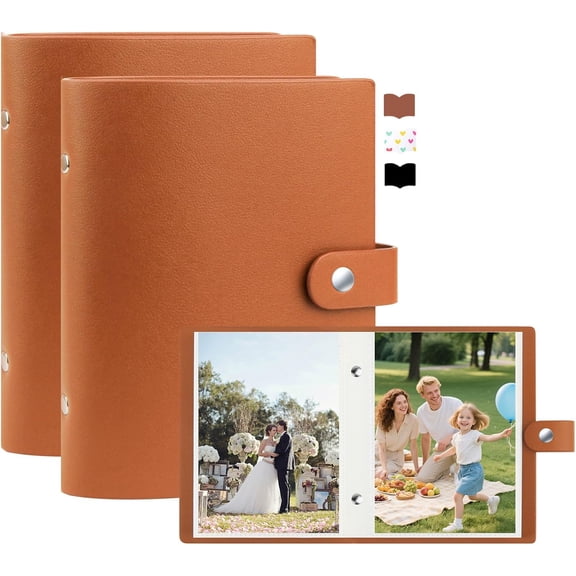 2 Pack Small Photo Album 5x7 Holds 52 Pictures Leather Cover 5 x 7 Mini Picture Book Acid Free Inner Pages Portable Albums for Wedding Family Boys Girls Art Work Brown