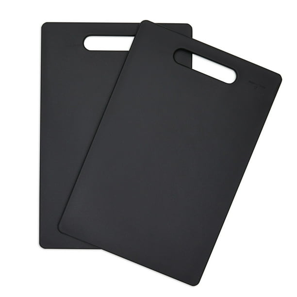 2 Pack Small Plastic Cutting Boards for Kitchen with Handles for Food, Fruits, Vegetables (Black