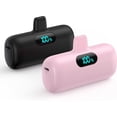 thumbnail image 1 of 2 Pack] Small Portable Charger for iPhone14/13, 5000mAh PD Fast Charging Power Bank, LCD Display Cute Mini Battery Pack Compatible with iPhone 14/14 Pro Max/13/13 Pro/12 Pro/11/XR/X/8-Black+Pink, 1 of 5