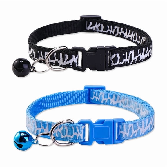 2 Pack Small Puppy Polyester Breakaway Dog Collars Adjustable With Bell Pet Daily Walking Neck Collar Solid Color