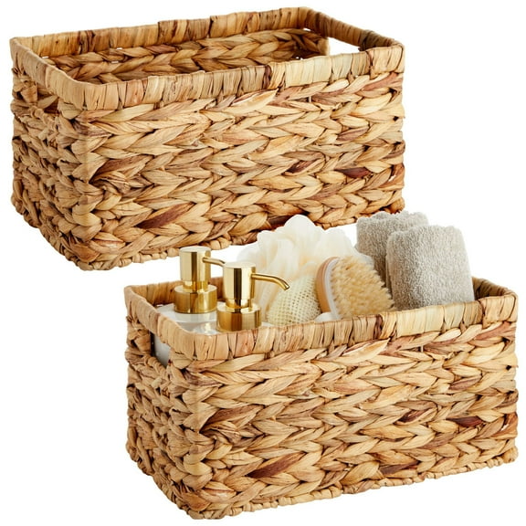 Juvale Small Rectangular Wicker Basket - Hand-Woven Water Hyacinth Basket - Fits Standard Storage Shelves - Pack of 2, 12.7 x 7.5 x 6 in