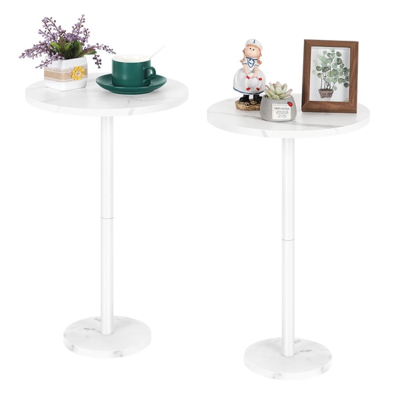 2 Pack Small Round Side Table, Pedestal Table with Marble Base for Small Spaces, Drink Table, Martini Table for Sofa Couch Chair Patio, White