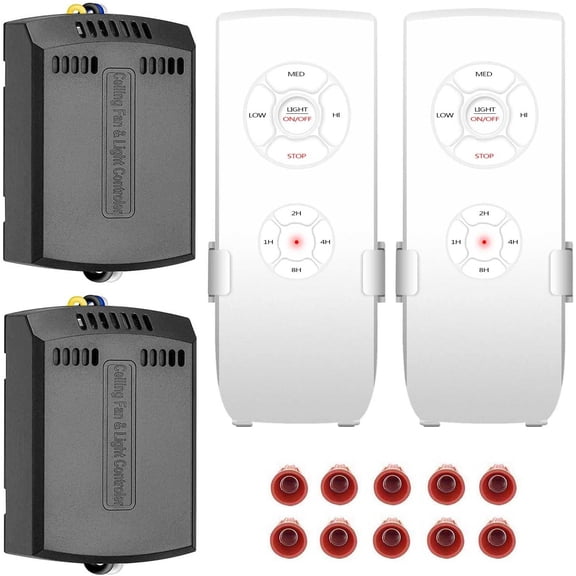 2 Pack Small Size Universal Ceiling Fan Remote Control Kits, 3-in-1 Speed, Light and Timing Wireless Control Receiver for Ceiling Fan Lamp, Fit Harbor Breeze Westinghouse and More
