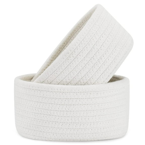 2 Pack Small Storage Baskets, Natural Cotton Rope Woven Baskets for Organizing, Tiny Oval Storage Easter Baskets, Small Basket, Cat Dog Toy Baskets, Bathroom Organization Bin