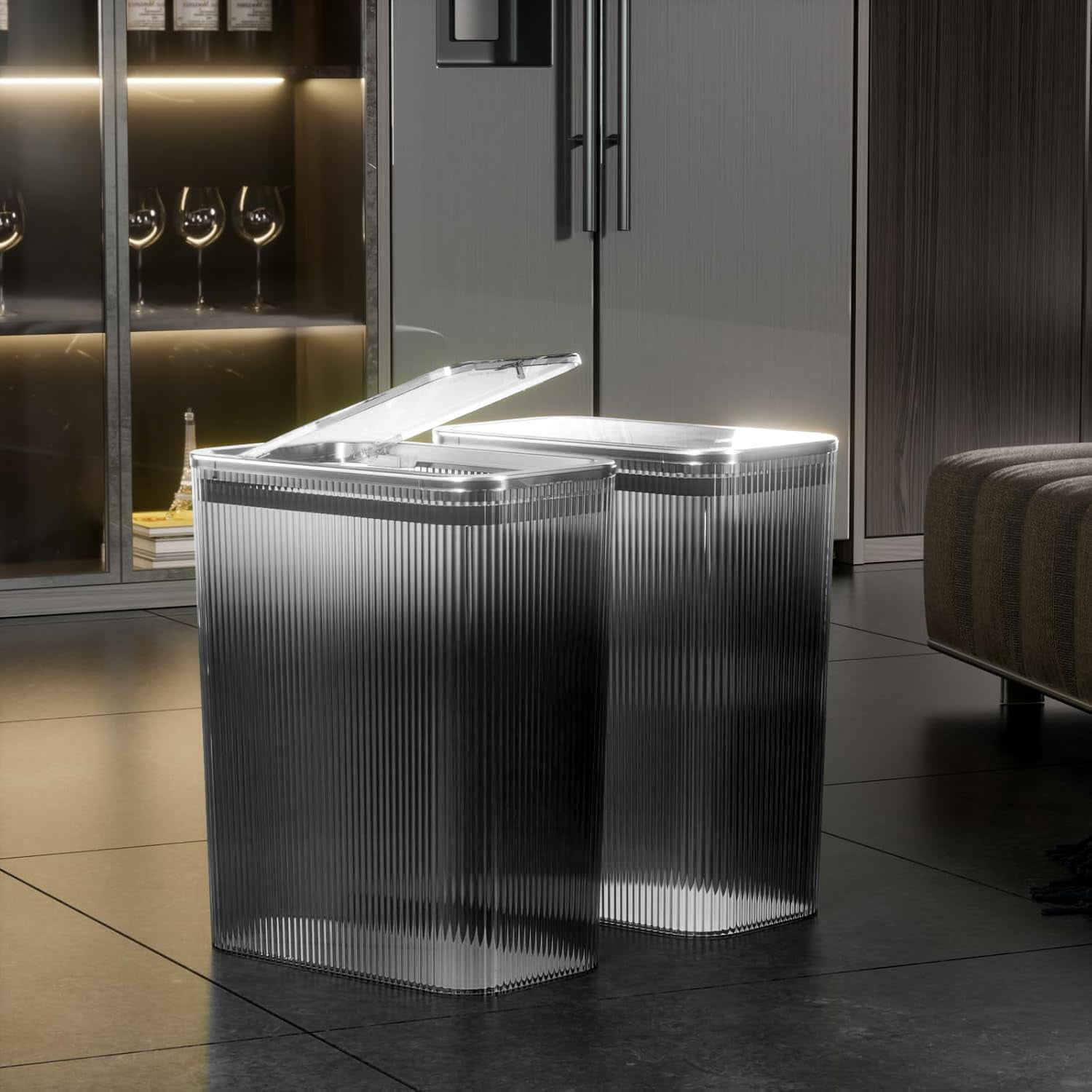 2 Pack Small Trash Can with Lid, 2.6 Gallon Decorative Clear ...