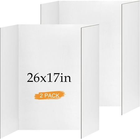 2 Pack Small Trifold Poster Board 26" x 17", White Corrugated Project Boards for Science Fairs, School Projects and Event Displays