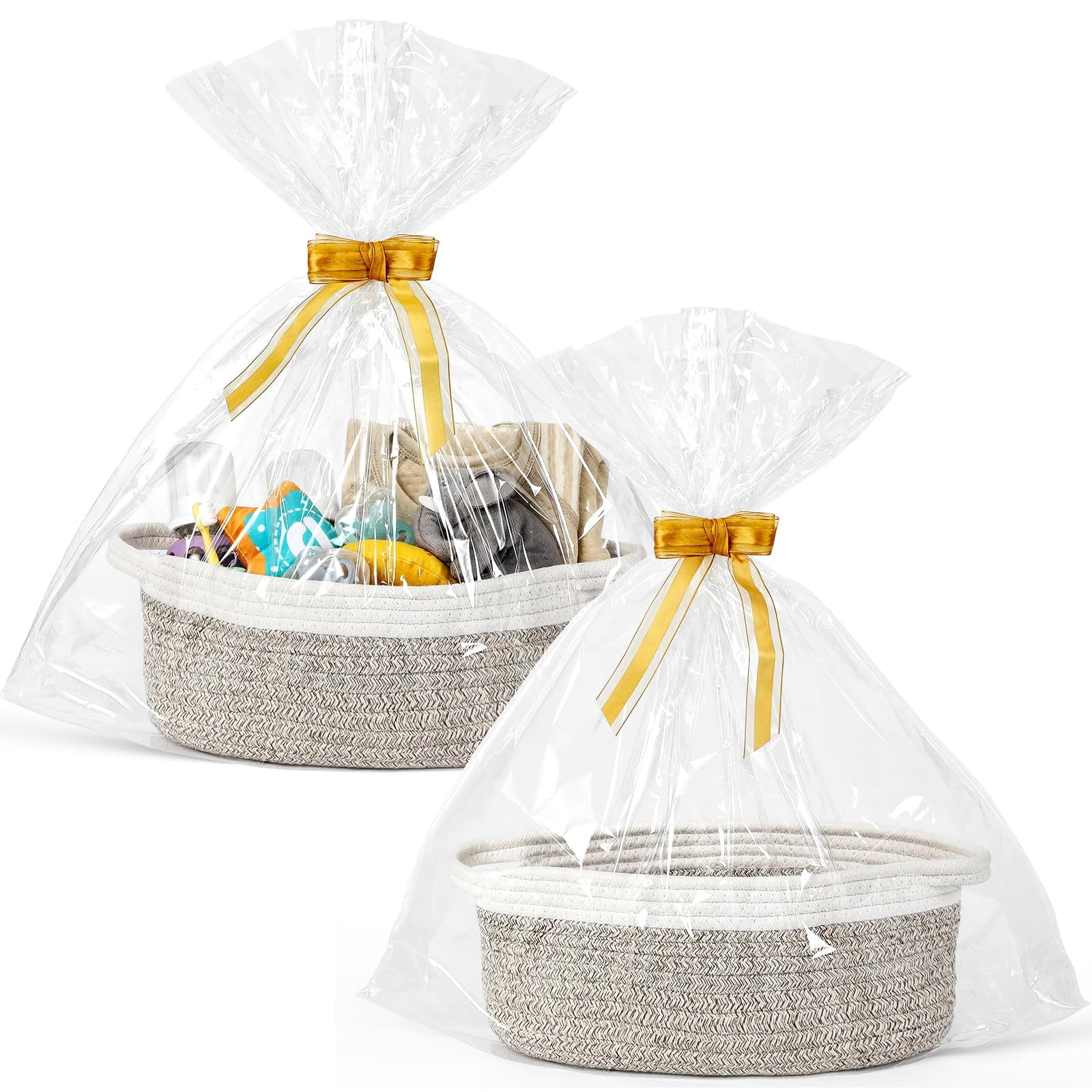 2 Pack Small Woven Basket with Gift Bags and Ribbons, Empty Decorative ...