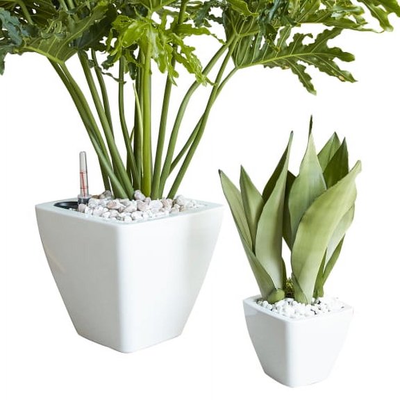 2-Pack Smart Self-Watering Planter Pot, Square Cone Design, White Indoor And Outdoor Decorative Plant Pot