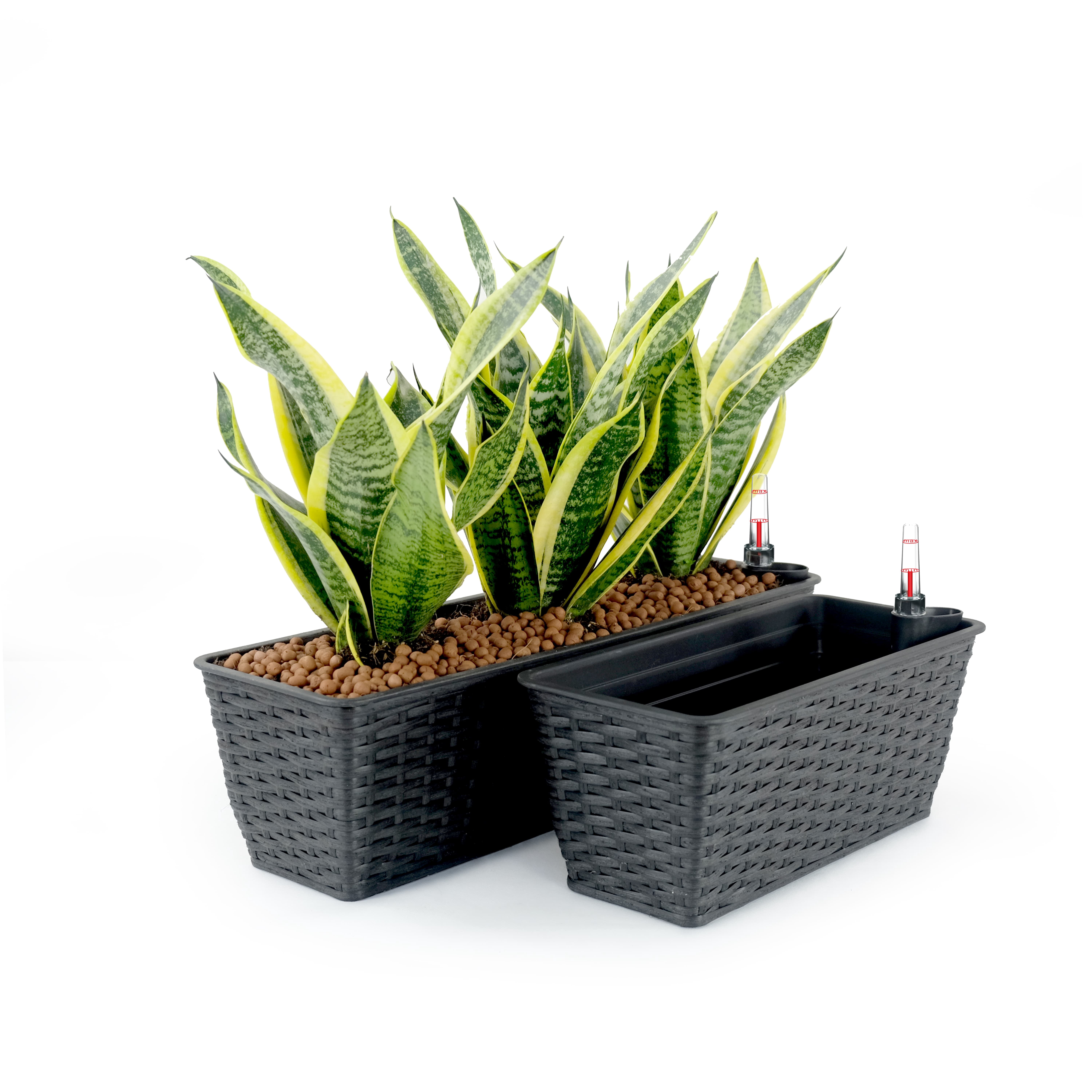 2 Pack Smart Selfwatering Rectangle Planter Indoor Outdoor Hand Woven Wicker Espresso UV Stabilized Frost Resistant with Water Level Indicator for Patio Garden Home