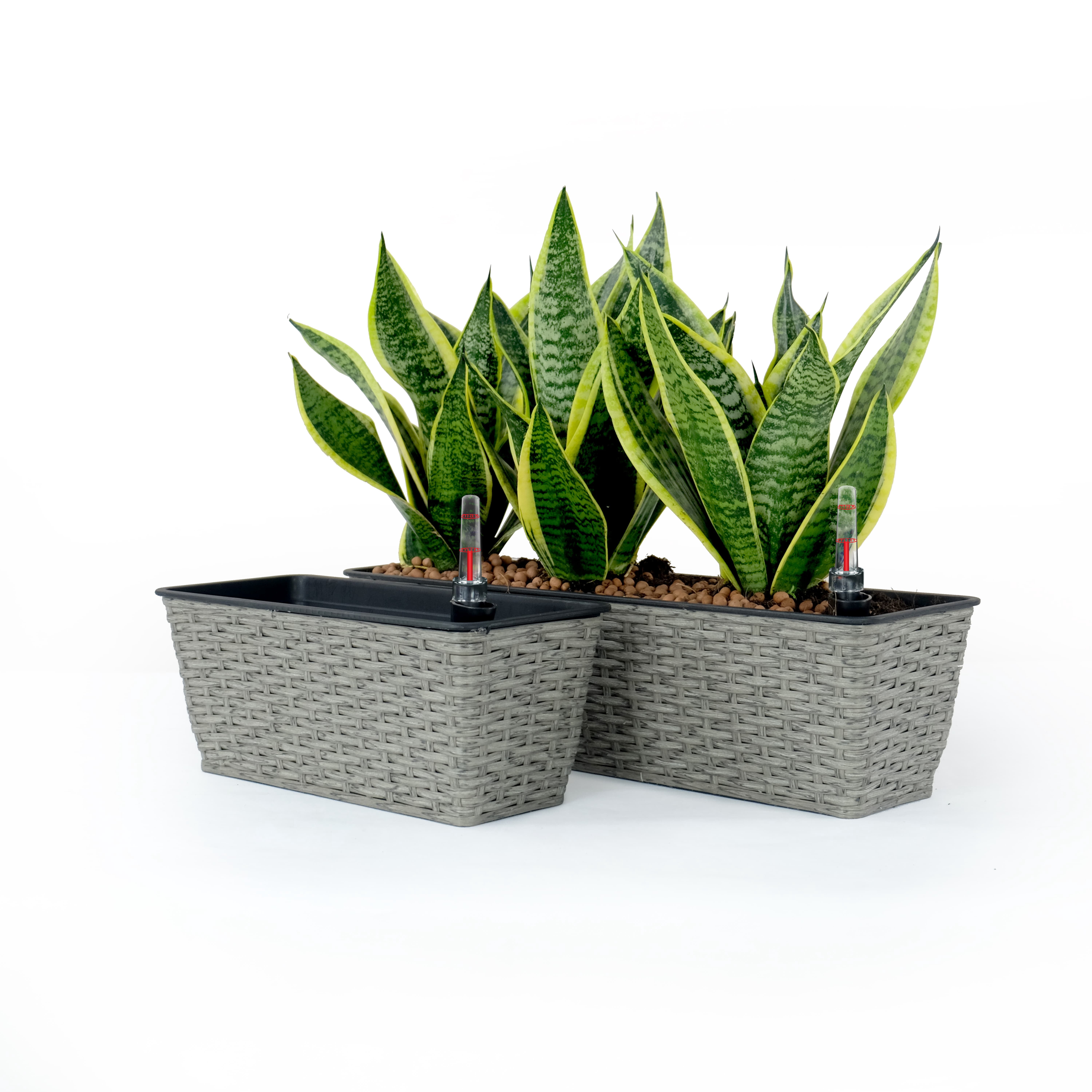 2 Pack Smart Selfwatering Rectangle Planter Indoor Outdoor Hand Woven Wicker Gray UV Stabilized Frost Resistant with Water Level Indicator for Patio Garden Home