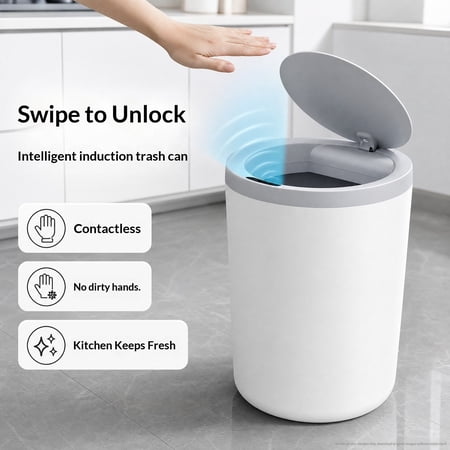 2 Pack Smart Trash Can, Motion Sensor Touchless Automatic Garbage Can, Waterproof ABS Plastic, Slim Wastebasket for Bathroom Kitchen Office