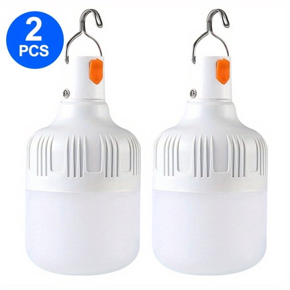 2-Pack Smart USB Rechargeable LED Motion Sensor Bulbs, 3-Level Dimmable, Emergency Backup Light, USB-Powered with Hook, Ideal for Home, Camping, Indoor & Outdoor Use, Compatible with Type-C Devices