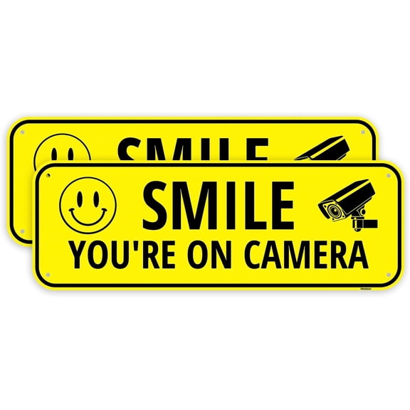 2 Pack Se Your On Camera Sign, 12 x 8 Inches - Aluminum - Security Youre On Camera Warning Surveillance Metal Signs Small/Without a frame