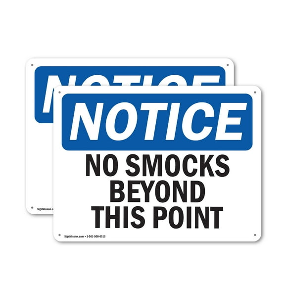 (2 Pack) No Smocks Beyond This Point OSHA Notice Sign 18 Inch X 12 Inch Plastic Sign, Weather Resistant, UV Protected for Workplace, Business, and Construction Site, Made in the USA