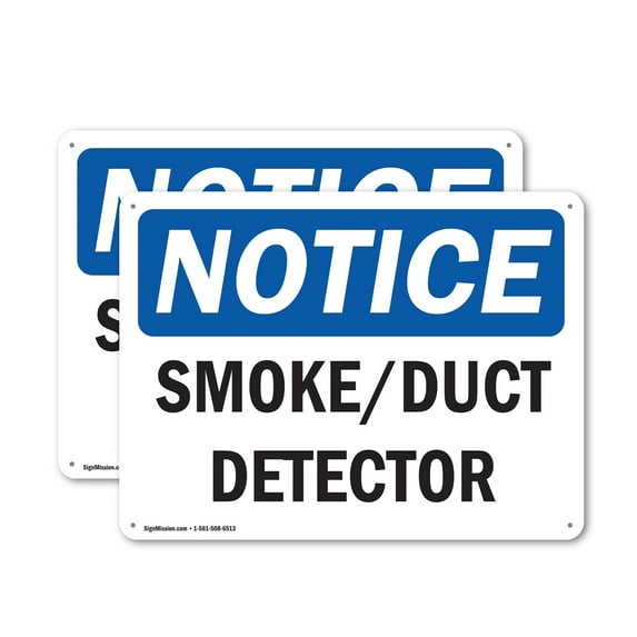 (2 Pack) Smoke Duct Detector OSHA Notice Sign 24 Inch X 18 Inch Plastic Sign, Weather Resistant, UV Protected for Workplace, Business, and Construction Site, Made in the USA