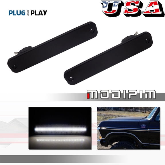 2 Pack Smoked Lens White LED Side Marker Lights for 73-79 for Ford F Series Trucks -