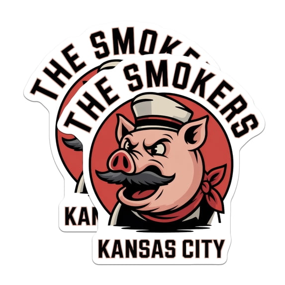 (2 Pack) The Smokers Stickers - Kansas City Stickers - Angry Pig Cartoon Stickers - 5" On Longest Side - Sticks to Smooth Flat Surfaces - Made in USA - BMCS17663