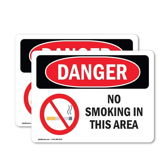 (2 Pack) No Smoking In This Area OSHA Danger Sign 18 Inch X 12 Inch Vinyl Label Decal Sticker Weather Resistant, UV Protected for Workplace, Business, and Construction Site, Made in the