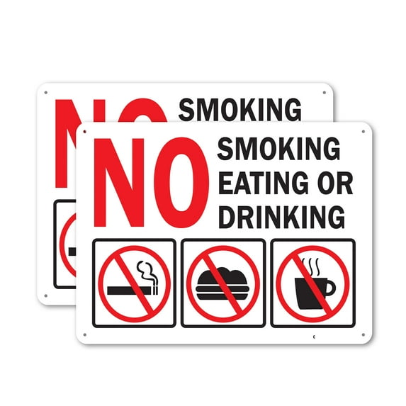 (2 Pack) No Smoking Eating or Drinking with Graphic OSHA ANSI Sign 14 Inch X 10 Inch Plastic Sign, Weather Resistant, UV Protected for Workplace, Business, and Construction Site, Made