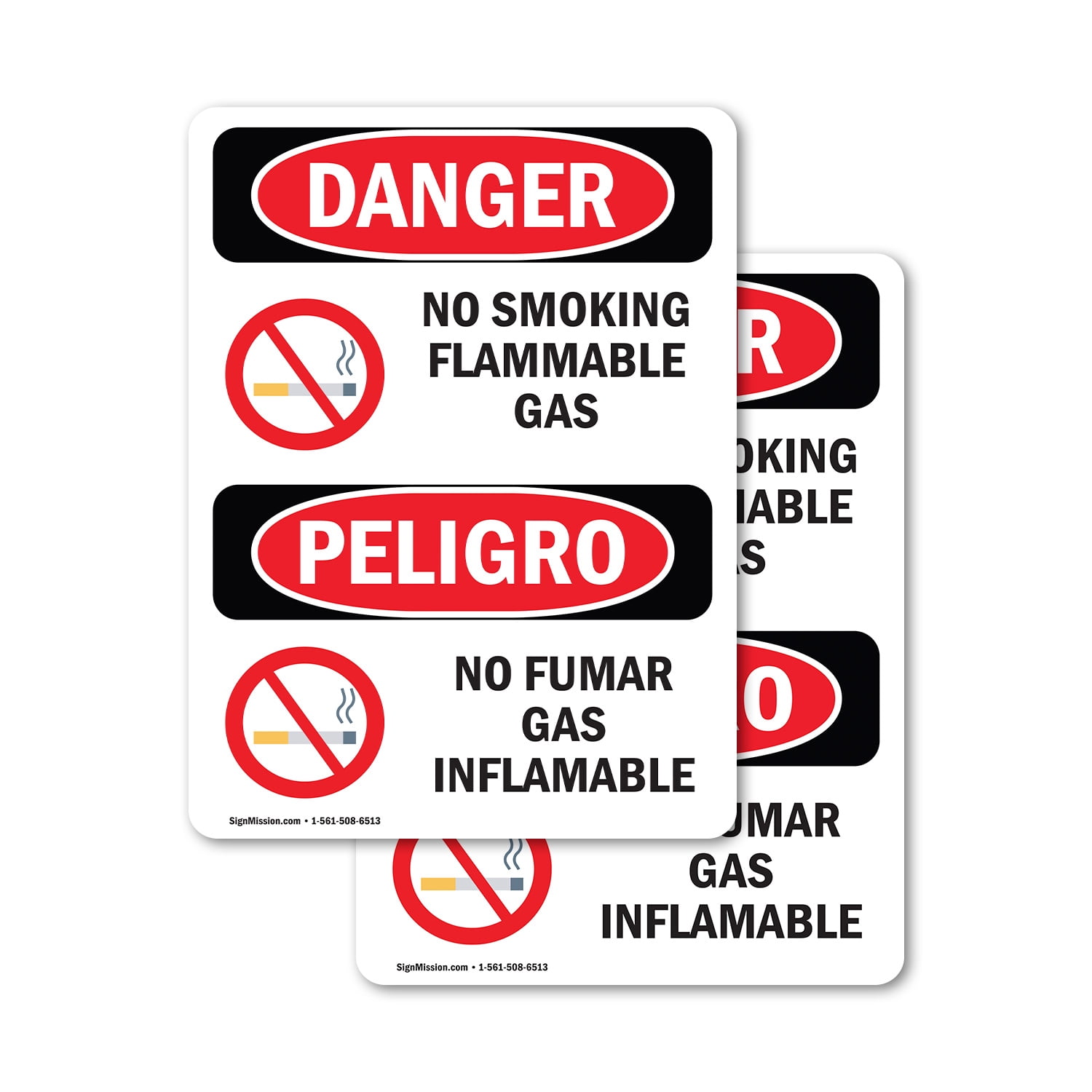 (2 Pack) No Smoking Flammable Gas Bilingual OSHA Danger Sign 5 Inch X 3 ...
