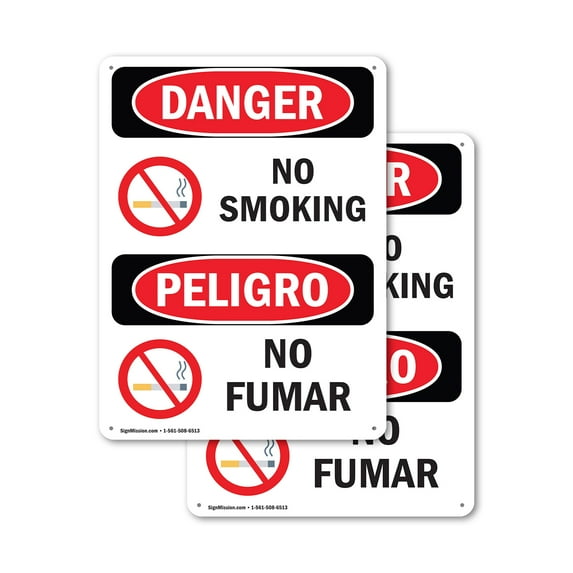 (2 Pack) No Smoking OSHA Danger Sign 10 Inch X 14 Inch Indoor / Outdoor Rust-Free Aluminum Metal Signs for Workplace, Workshop, and Construction Site, Made in the USA