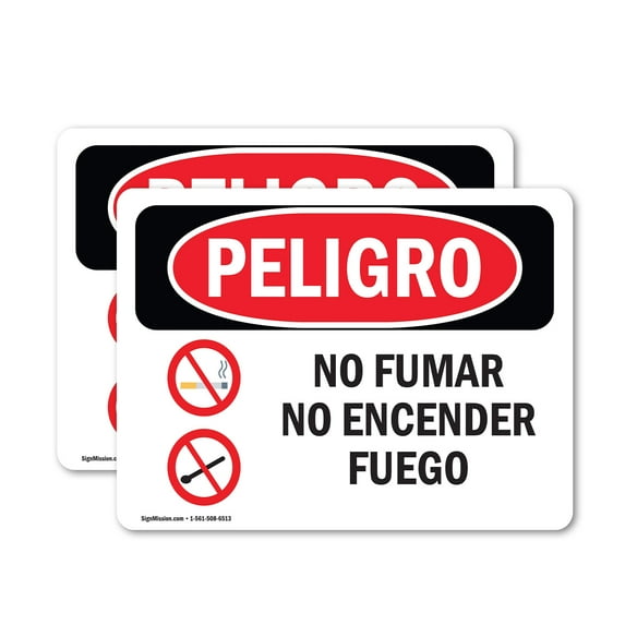(2 Pack) No Smoking No Open Flames Spanish OSHA Danger Sign 7 Inch X 5 Inch Vinyl Label Decal Sticker Weather Resistant, UV Protected for Workplace, Business, and Construction Site,