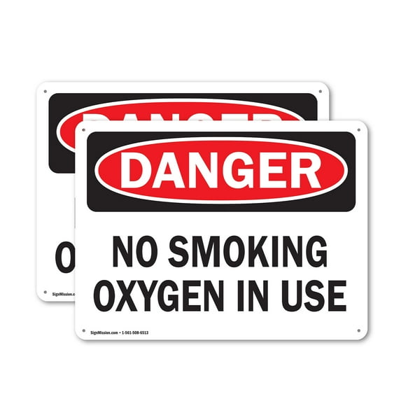 (2 Pack) No Smoking Oxygen In Use OSHA Danger Sign 18 Inch X 12 Inch Indoor / Outdoor Rust-Free Aluminum Metal Signs for Workplace, Workshop, and Construction Site, Made in the USA