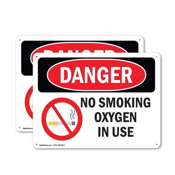 (2 Pack) No Smoking Oxygen In Use OSHA Danger Sign 24 Inch X 18 Inch Indoor / Outdoor Rust-Free Aluminum Metal Signs for Workplace, Workshop, and Construction Site, Made in the USA