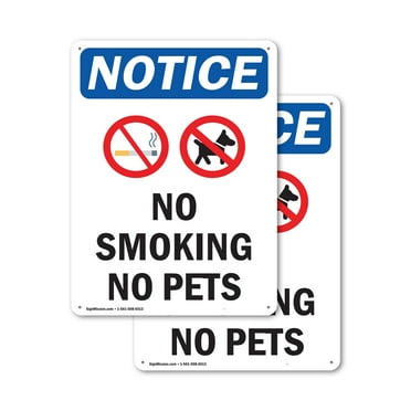 (2 Pack) No Smoking No Pets OSHA Notice Sign 7 Inch X 10 Inch Plastic Sign, Weather Resistant, UV Protected for Workplace, Business, and Construction Site, Made in the USA