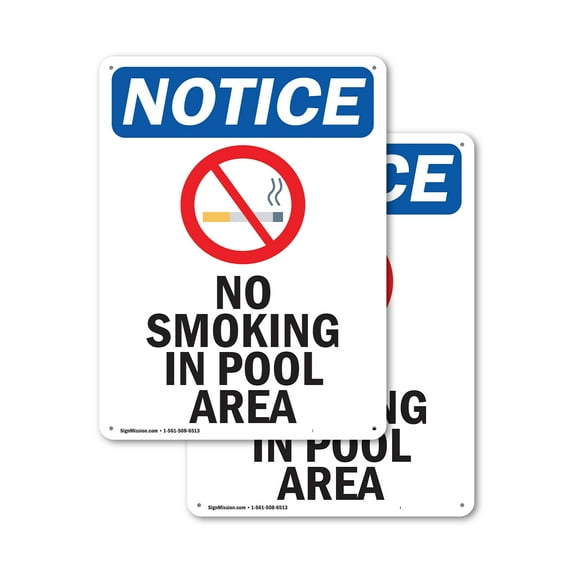 (2 Pack) No Smoking In Pool Area OSHA Notice Sign 18 Inch X 24 Inch Indoor / Outdoor Rust-Free Aluminum Metal Signs for Workplace, Workshop, and Construction Site, Made in the USA