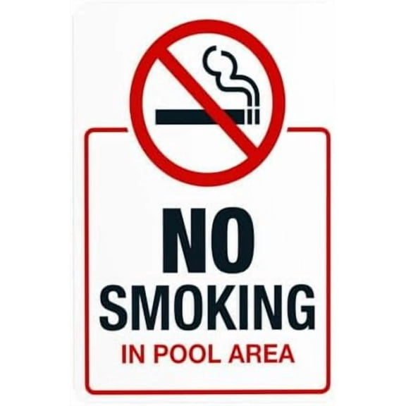 2 Pack No Smoking Pool Area Warning Sign, Pool Rules Security Metal Signs for Home Busines Outdoor Indoor Road Yard Garage Street Wall Caution Decor 8 x 12 Inch