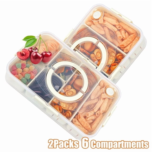 2 Pack Snack Box Container, Dishwasher Fruit Snack Containers, Divided Serving Tray with Lid for Veggie, Candy, Snackle Charcuterie Boxes for Kids, Adults,Travel and Picnic（6 Compartment）