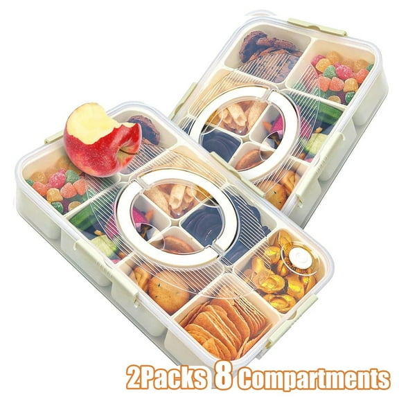 2 Pack Snack Box Container, Dishwasher Fruit Snack Containers, Divided Serving Tray with Lid for Veggie, Candy, Snackle Charcuterie Boxes for Kids, Adults,Travel and Picnic(8 Compartment)