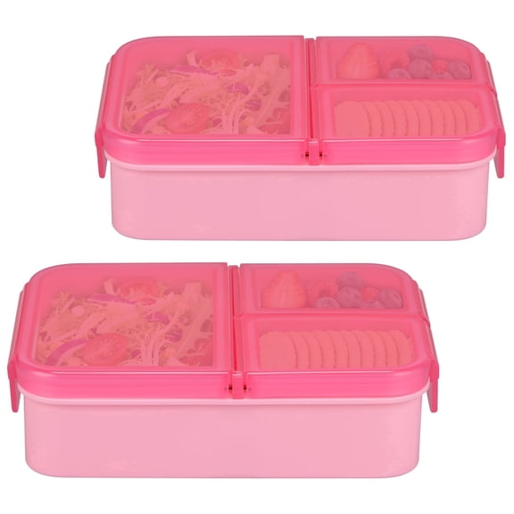 2 Pack Snack Box Container for Kids Adults Reusable Lunch Box with 3 Compartents Toddler Leak Proof Portable Bento Lunch Box for Office,School,Travel,Outdoor