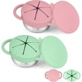 thumbnail image 1 of 2 Pack Snack Cups for Toddlers Spill Proof,3-in-1 Detachable Stainless Steel Baby Food Containers with Spill-Proof Silicone Lids & Handles,On-the-Go Kids Snack Containers Box, 1 of 14
