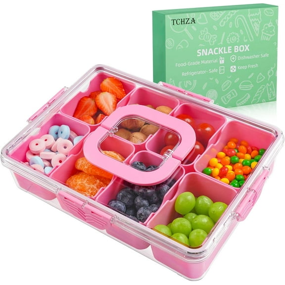 2 Pack Snackle Box Container - Dishwasher Safety Divided, Serving Tray with Lid and Handle - Charcuterie Board for Portable Snack Platters - Clear Organizer for Fruits Snacks,Perfect for Road Travel