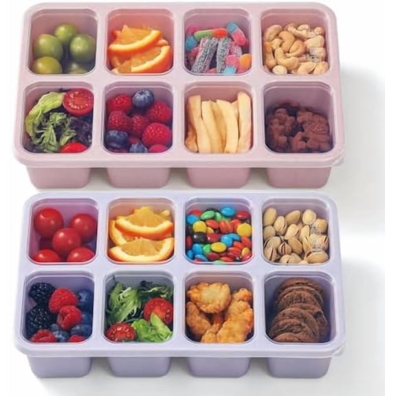 2 Pack Snackle Box Container with Lids, Dishwasher Safe 8 Compartment Divided Snack Serving Tray Platterbox, Protable No-Scatter Snacklebox Snack Container for Adult, Kids, Family, Travel, Party,