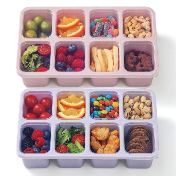 2 Pack Snackle Box Container with Lids, Dishwasher Safe Snack Tray, 8 Grid