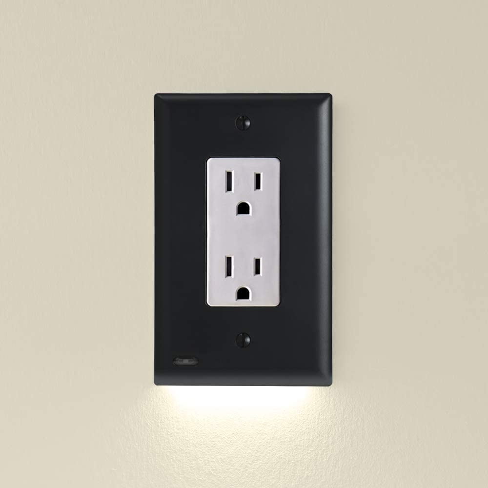 2 Pack - SnapPower GuideLight 2 for Outlets [New Version - LED Light Bar] - Night Light - Electrical Outlet Wall Plate With LED Night Lights - Automatic On/Off Sensor - (Decor, Black)