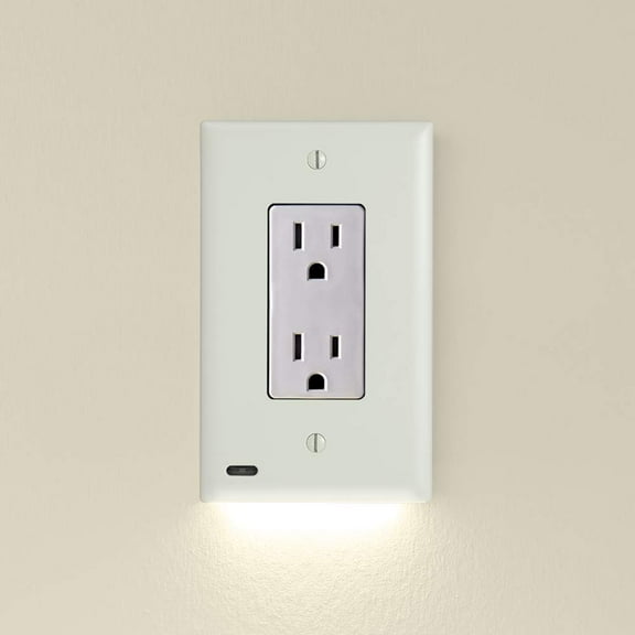 2 Pack - SnapPower GuideLight 2 for Outlets [New Version - LED Light Bar] - Night Light - Electrical Outlet Wall Plate With LED Night Lights - Automatic On/Off Sensor - (Decor, Light Almond)
