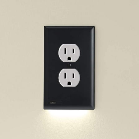 2 Pack - SnapPower GuideLight 2 for Outlets [New Version - LED Light Bar] - Night Light - Electrical Outlet Wall Plate With LED Night Lights - Automatic On/Off Sensor - (Duplex, Black)