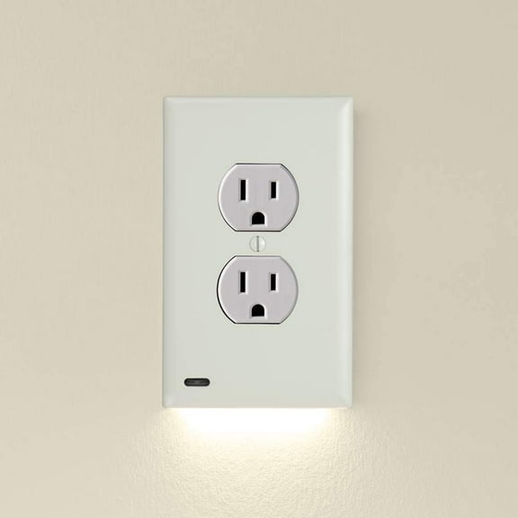 2 Pack - SnapPower GuideLight 2 for Outlets [New Version - LED Light Bar] - Night Light - Electrical Outlet Wall Plate With LED Night Lights - Automatic On/Off Sensor - (Duplex, Light Almond)