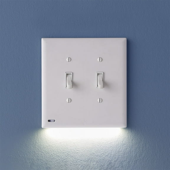 2 Pack - SnapPower SwitchLight [for Double-Gang Light Switches] - Light Switch Wall Plate with Built-in LED Night Lights - Bright/Dim/Off Options - Auto On/Off Sensor - (Toggle, White)