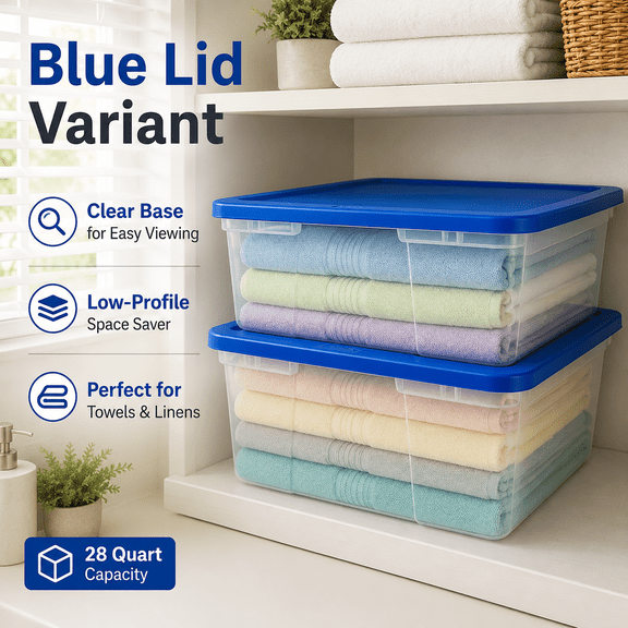 2-Pack Snaplock Clear Plastic Storage Organizer Bins with Lids, 28 Quart Stackable Container Boxes for Bedroom, Bathroom, Garage, Closet, and Office Organization