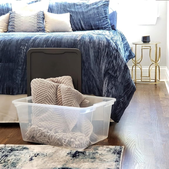 2-Pack Snaplock, Large Clear Plastic Storage Organizer Bins w/Lids, 56 Quart, Gray - Stackable Container Boxes for Bedroom, Bathroom, Garage, and Office Organization