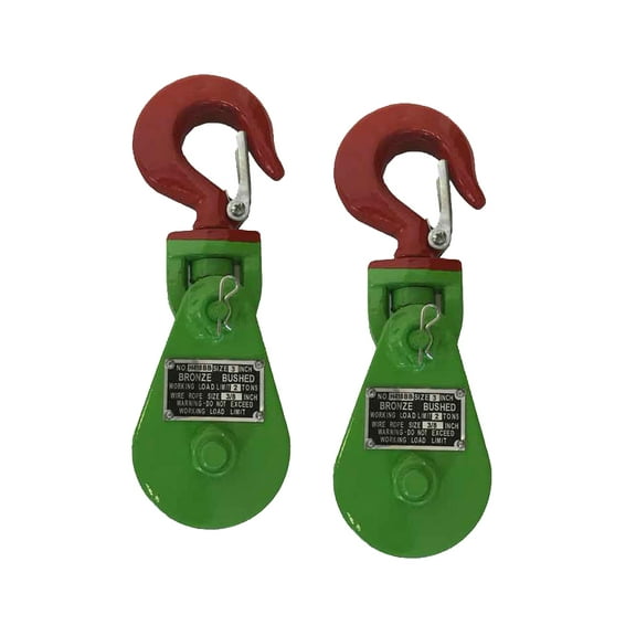 (2 Pack) Snatch Block with Hook WLL 2 Ton 3" Sheave 3/8" Inch Wire Rope Wrecker Roll Back Recovery
