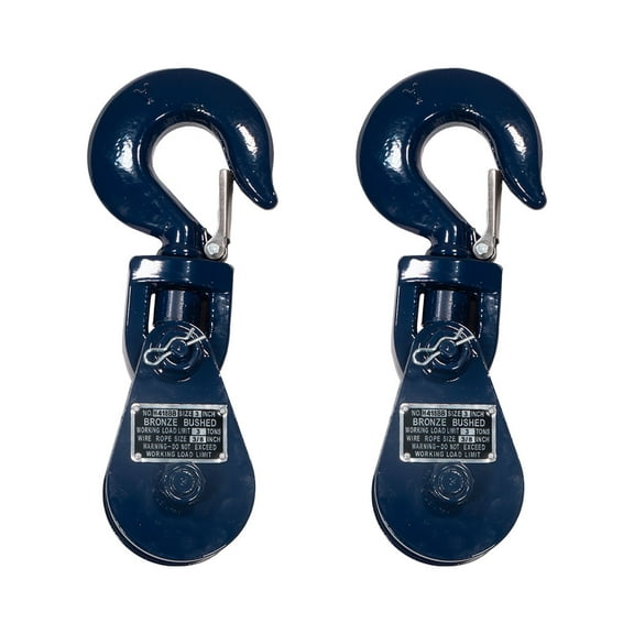 2 Pack Snatch Block with Hook WLL 3 Ton 3" Sheave 3/8 Inch Wire Rope Wrecker Roll Back Recovery