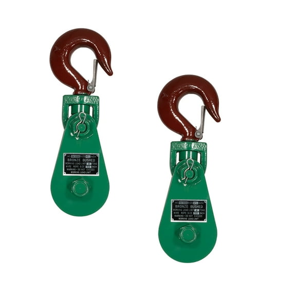 (2 Pack) Snatch Block with Hook WLL 4 Ton 4 1/4" Sheave 1/2 Inch Wire Rope Wrecker Roll Back Recovery